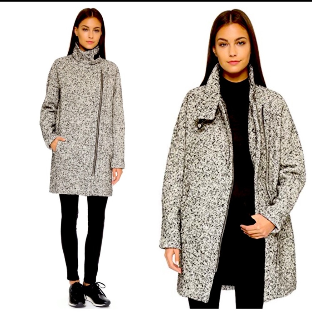 *NWT MADEWELL City Grid Tweed black * white * leather trim MOTO Coat!